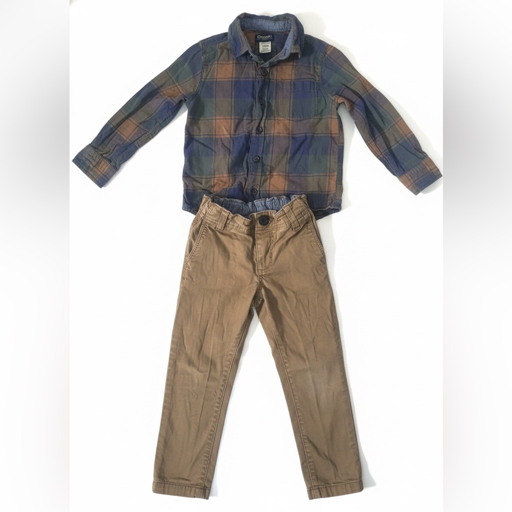 OshKosh B'gosh Plaid Shirt and Tan Pants Set